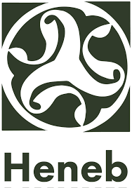 Heneb logo - dark green spiral and text saying heneb